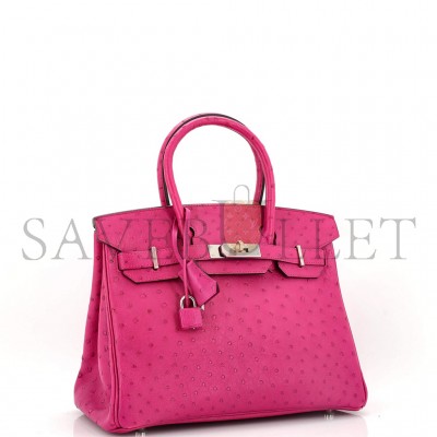 HERMÈS MASTER  BIRKIN 30 OSTRICH LEATHER SUGAR POWDER SILVER BUCKLE H041933CK87 (30*22*16cm)